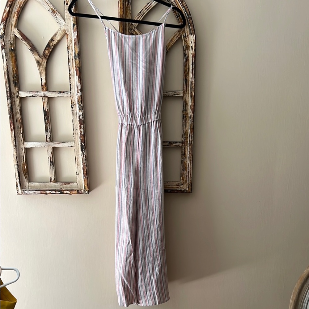 LOFT Striped Jumpsuit in Pink and White